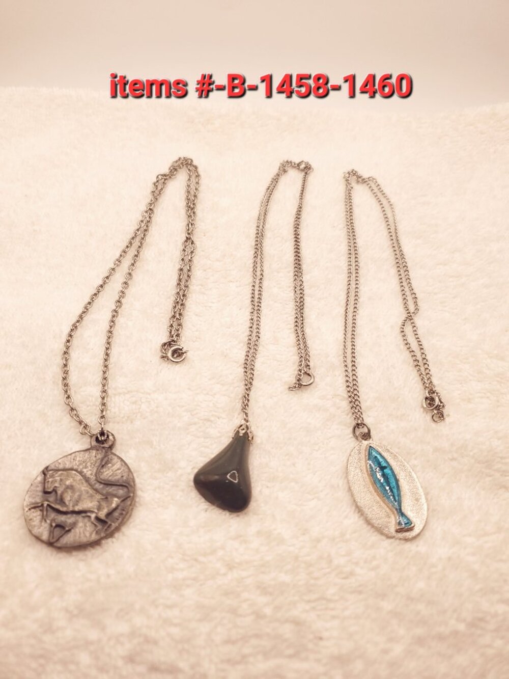 3 Silver Chain Necklaces with Pendants, items # B-1458-1460. ,  wt. 61 grams.